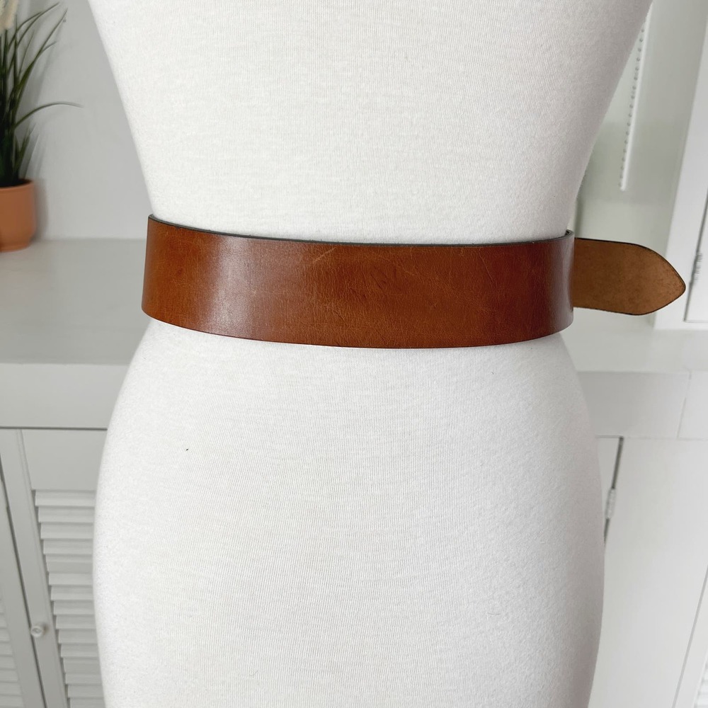 Vintage Doppia Vita Italy Brown Leather Acrylic Buckle Wide Belt - Picture 4 of 7
